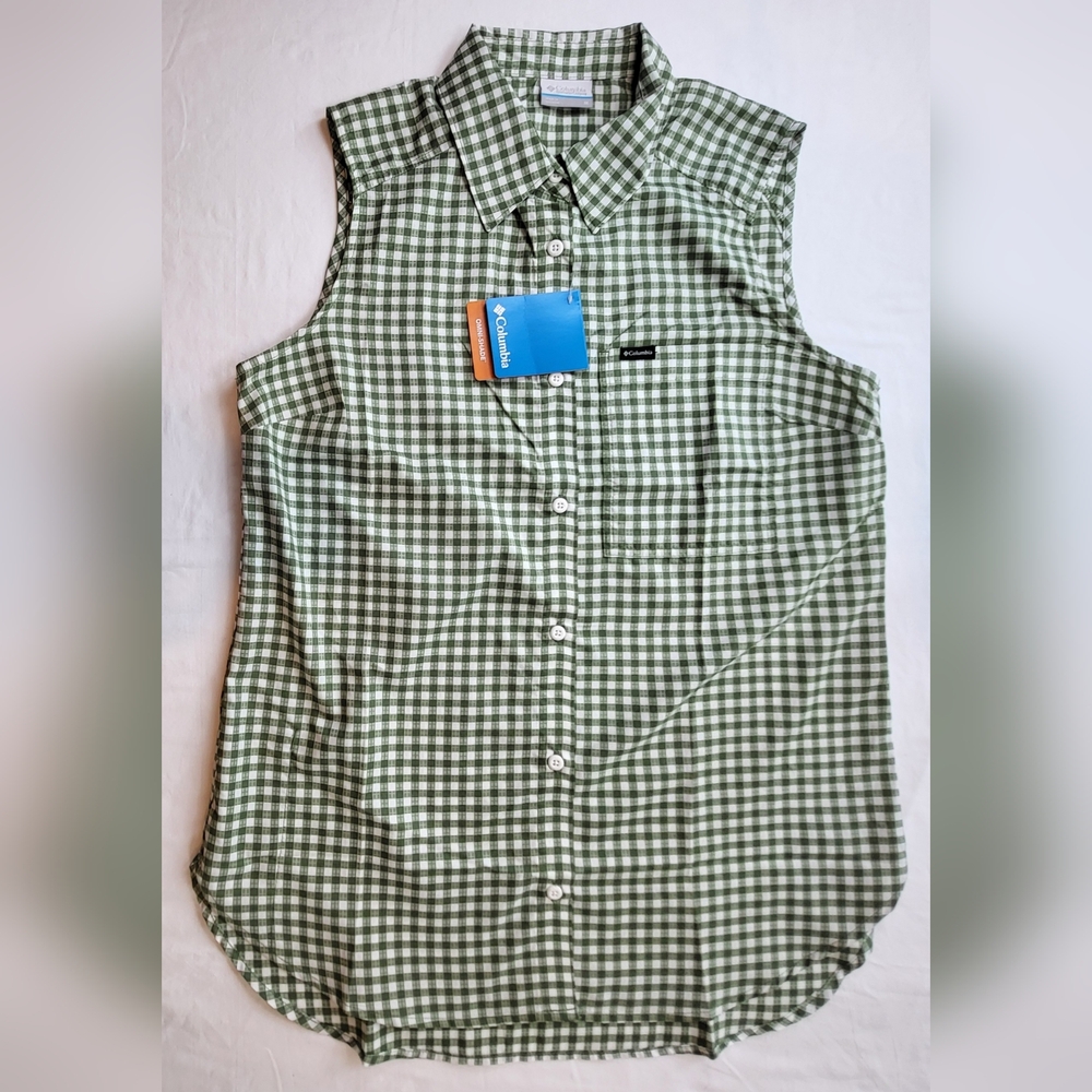 COLUMBIA Anytime Lite Sleeveless Shirt - Green Gingham - Size M (NWT) - Picture 10 of 16
